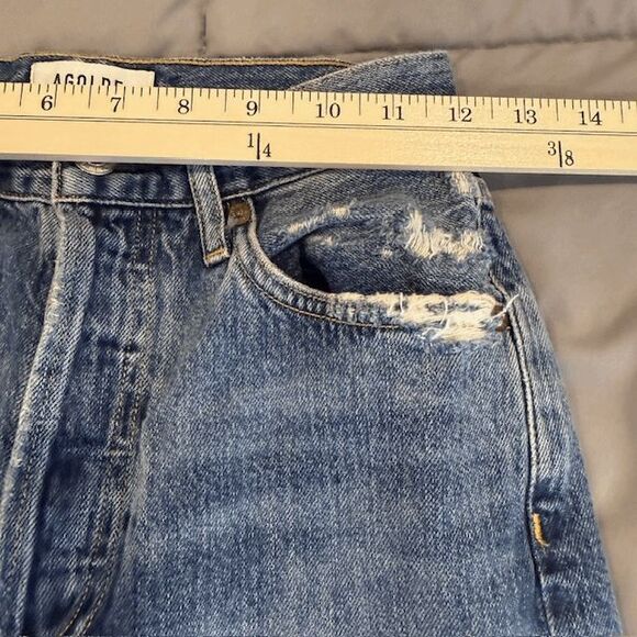 AGOLDE Riley High Rise Cropped Straight Jeans Button Fly Light Distress Size 23 - Picture 10 of 14